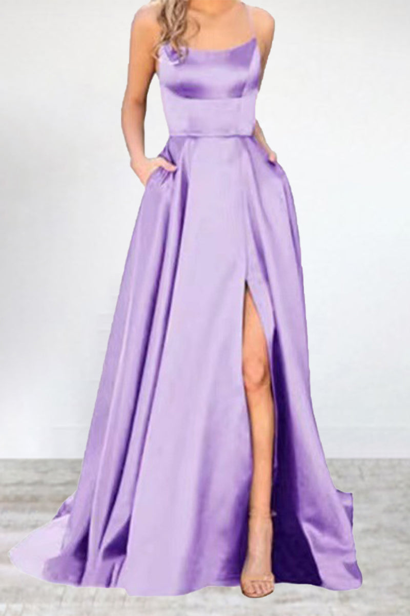 Drune | Sexy Formell Einfarbig Hohe Öffnung U Hals Abendkleid Kleider- 16 Farben