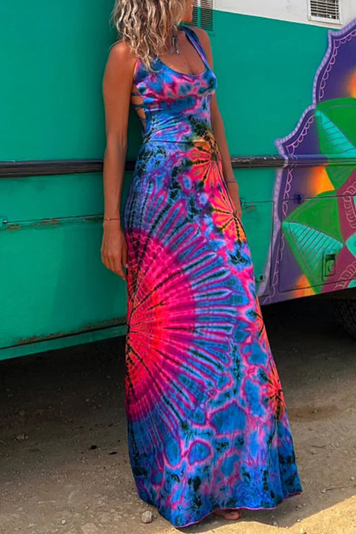 Drune | Lässiges Print Rückenausschnitt U Neck Weste Kleid Kleider - 3 Farben