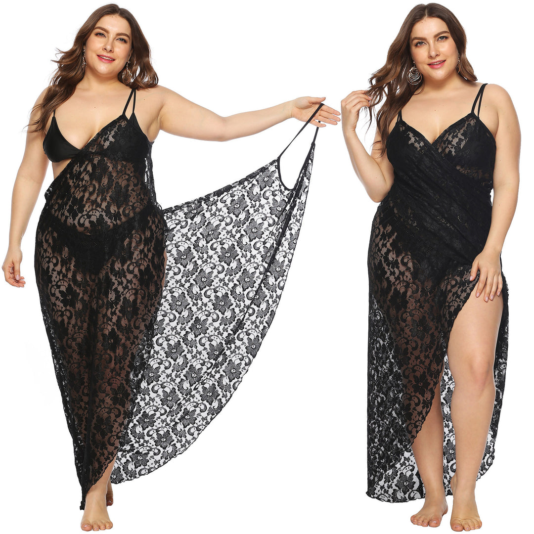 Damen Transparentes Spitzenstrandkleid Drune