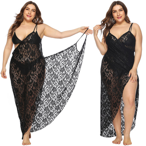 Damen Transparentes Spitzenstrandkleid Drune