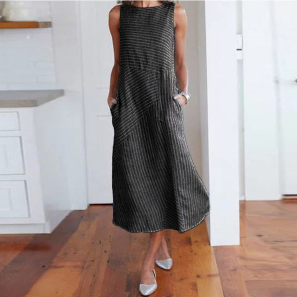 Damen Maxikleid mit Taillenbetonung und schrägem Streifenmuster Drune
