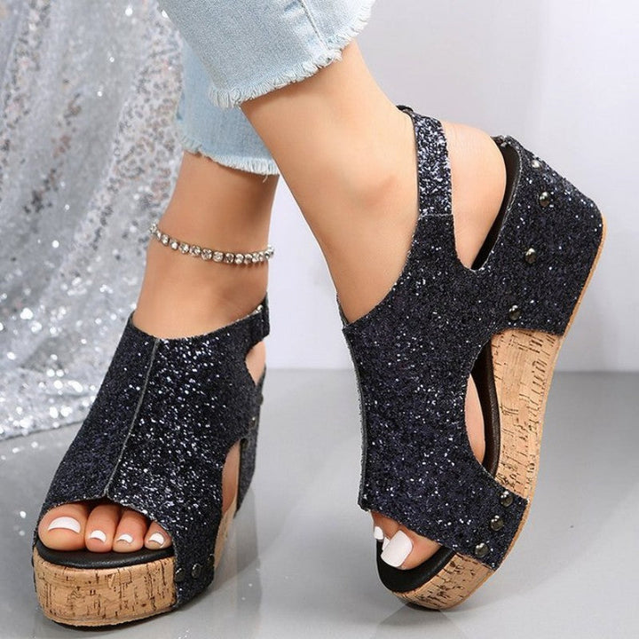 Drune | Lässige Ausgehöhlte Pailletten Patchwork Fischmund Outdoor Wedges Schuhe