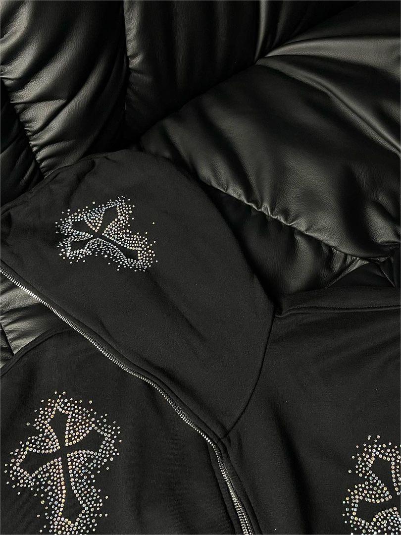 Drune | Hoodie mit Reißverschluss und Strass-Kreuzmuster