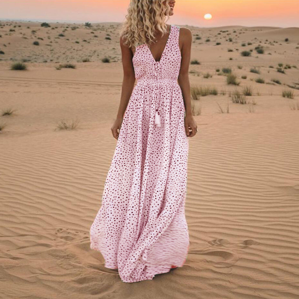 Drune | Bohemian-Patchwork-Kleid Mit V-Ausschnitt Und A-Linie In Punkten