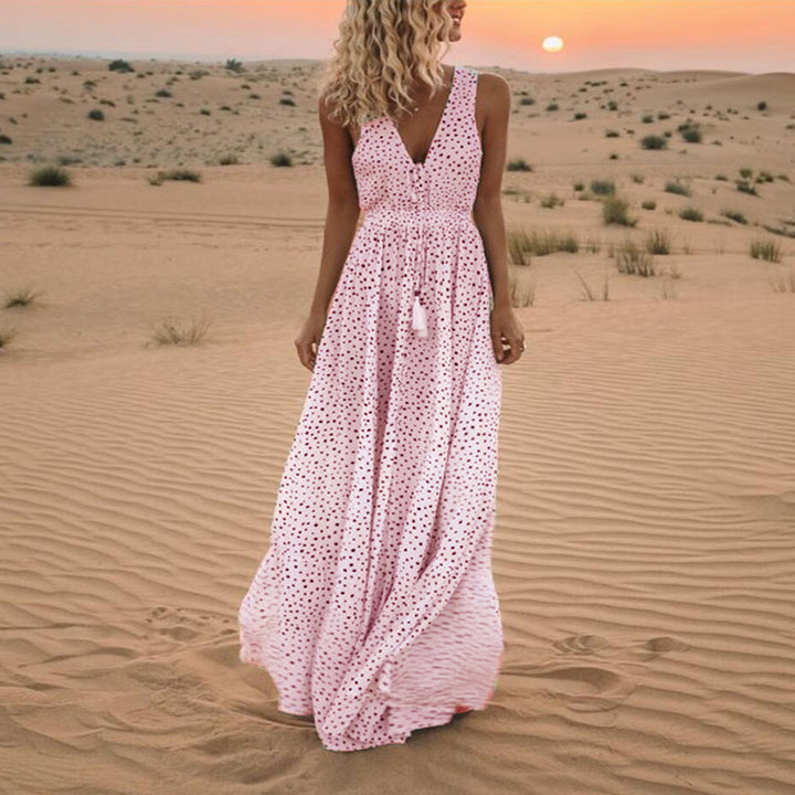 Drune | Bohemian-Patchwork-Kleid Mit V-Ausschnitt Und A-Linie In Punkten