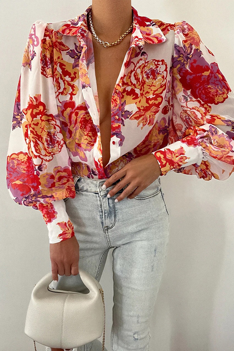 Drune | Blumenbluse mit Puffärmeln für Damen