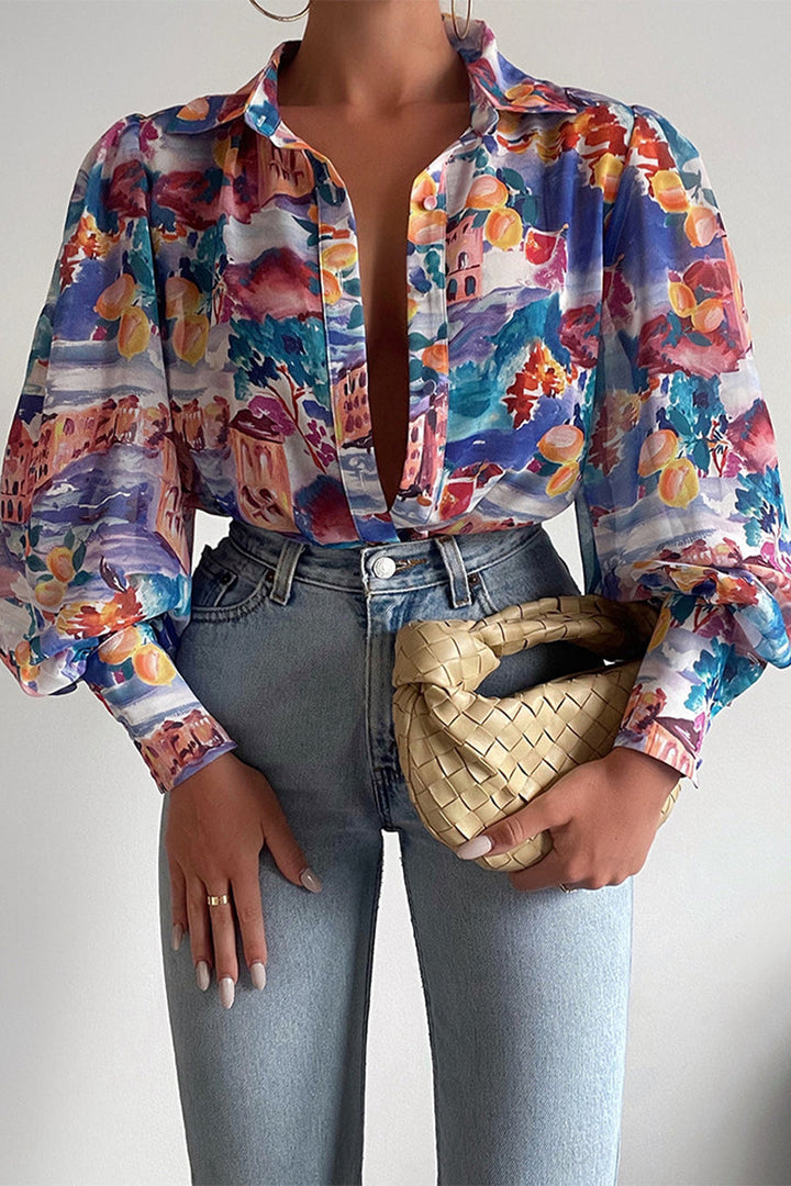 Drune | Blumenbluse mit Puffärmeln für Damen