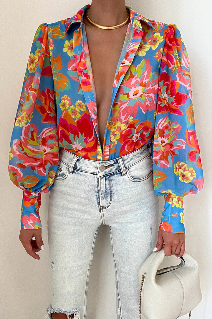 Drune | Blumenbluse mit Puffärmeln für Damen