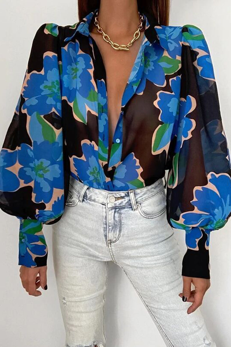 Drune | Blumenbluse mit Puffärmeln für Damen