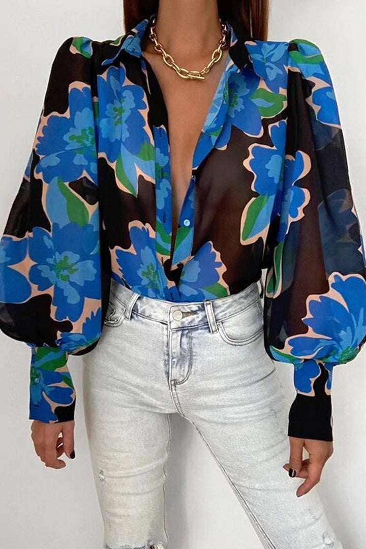 Drune | Blumenbluse mit Puffärmeln für Damen