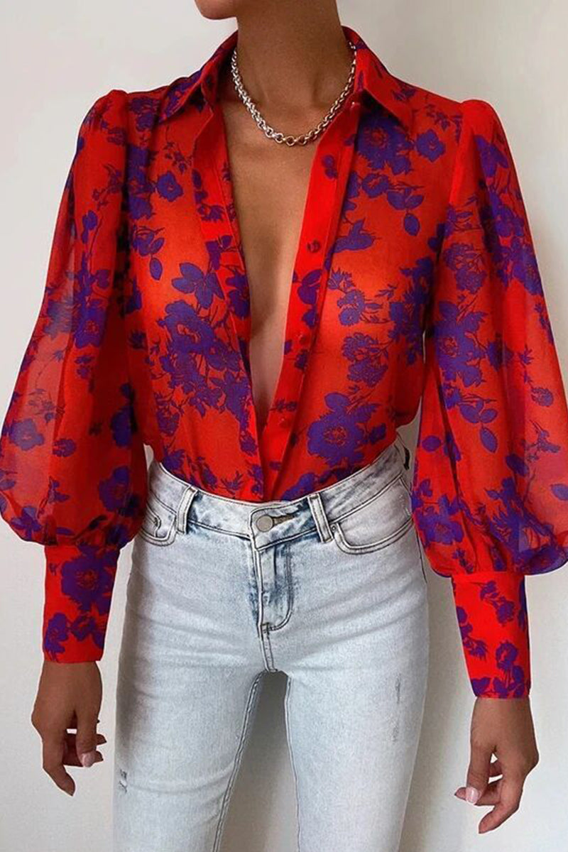 Drune | Blumenbluse mit Puffärmeln für Damen
