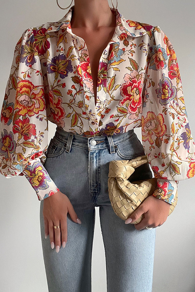 Drune | Blumenbluse mit Puffärmeln für Damen
