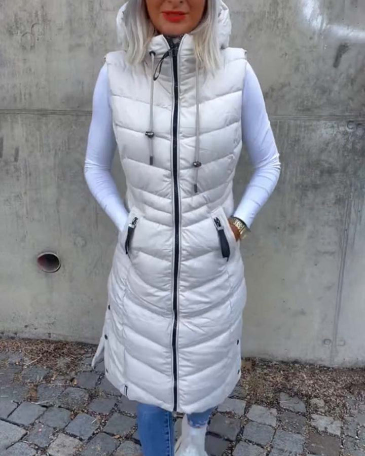 Drune | Ärmellose Lässige Steppjacke mit Kapuze und Reißverschluss