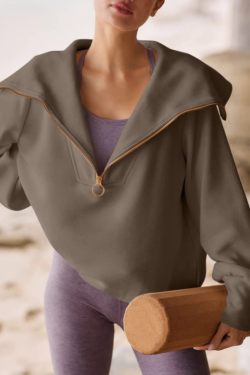 Drune | Eleganter Damen-Pullover mit Umlegekragen und halbem Reißverschluss