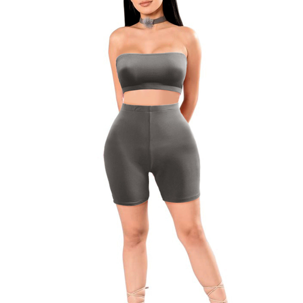 Damen Crop-Top und Shorts Set mit elastischem Bund und figurformendem Schnitt Drune