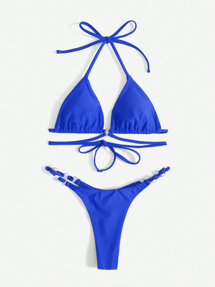 Drune | Roter Halter-Triangle-Bikini mit Ringdetail für Damen