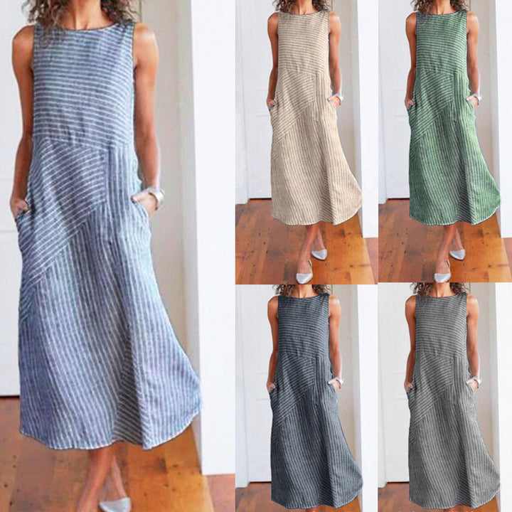 Damen Maxikleid mit Taillenbetonung und schrägem Streifenmuster Drune