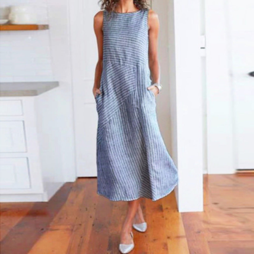 Damen Maxikleid mit Taillenbetonung und schrägem Streifenmuster Drune
