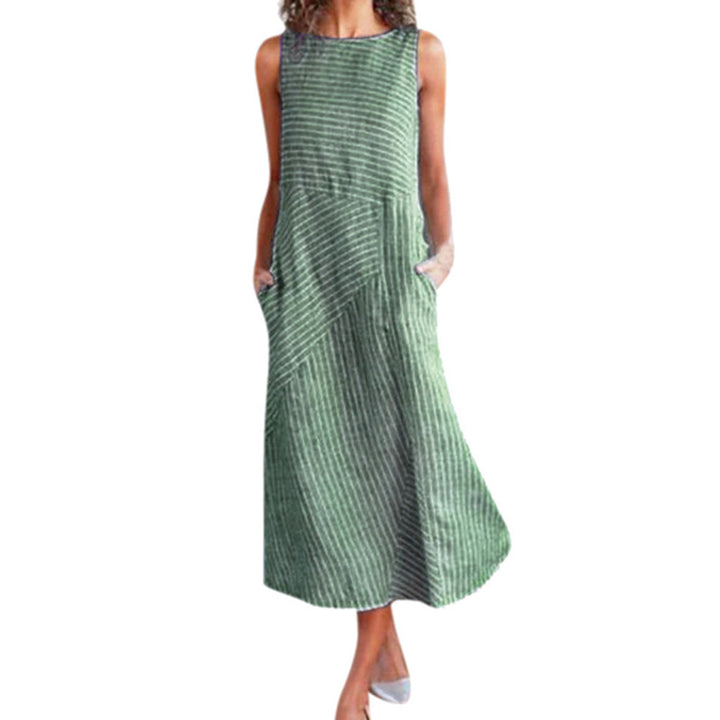 Damen Maxikleid mit Taillenbetonung und schrägem Streifenmuster Drune