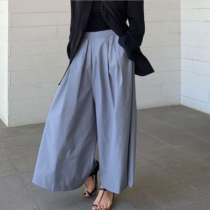 Damen Palazzo-Hose mit Faltenbund, hoher Taille und weitem Bein Drune