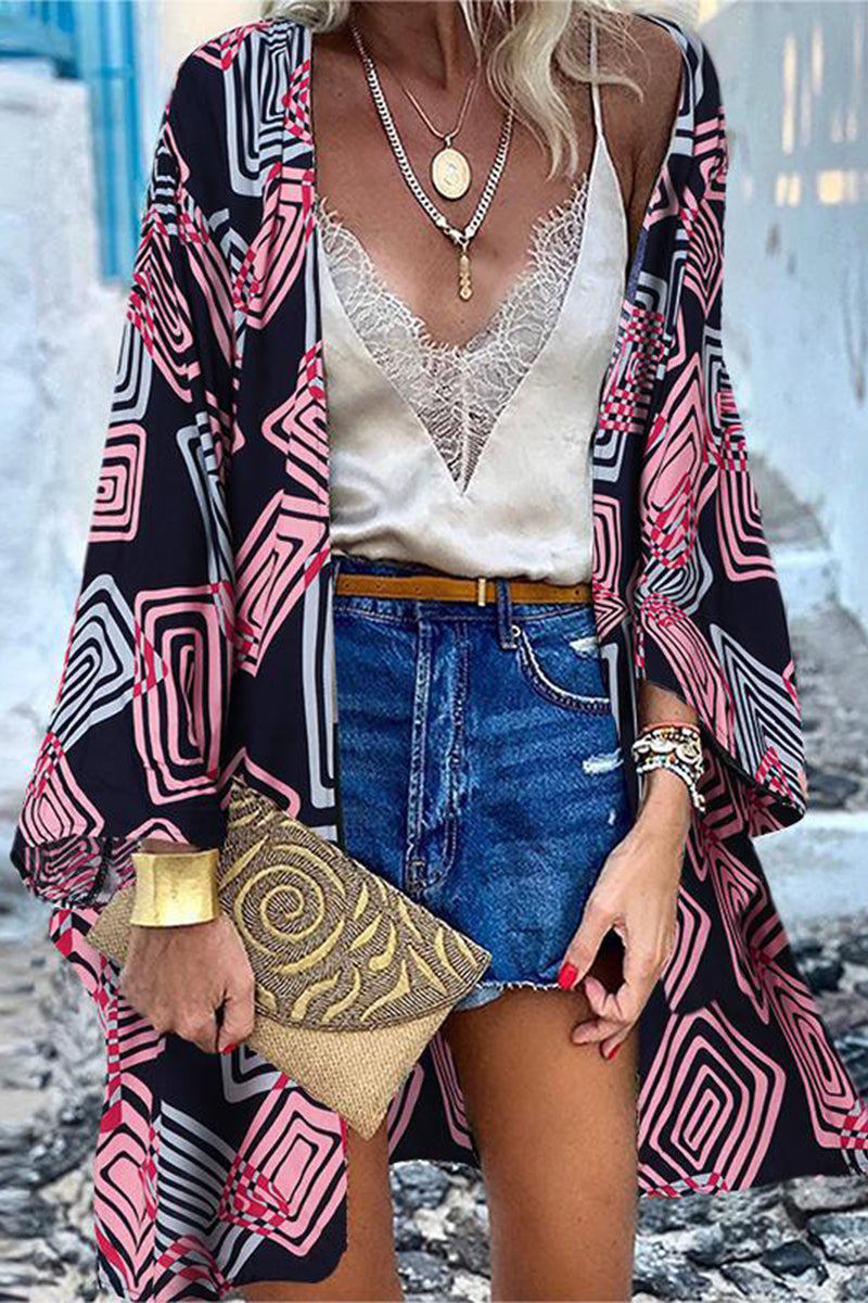 Drune | College Print Patchwork Strickjacke Kragen Außenbekleidung