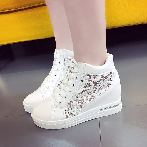 Damen High-Top Sneakers mit eleganter Spitzen-Verzierung und gepolsterter Innensohle Drune