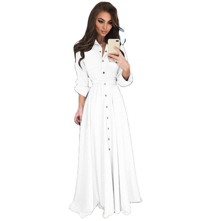 Damen Langarmhemdkleid mit taillierbarem Gürtel und Knopfverschluss Drune