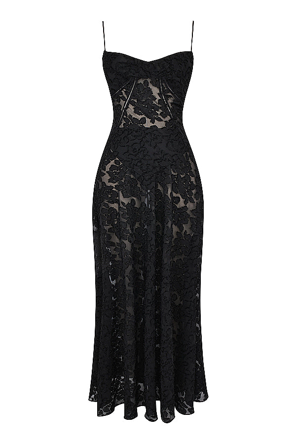 Retro Cremefarbene Maxi Kleid Mit Spitzeneinsatz hinten