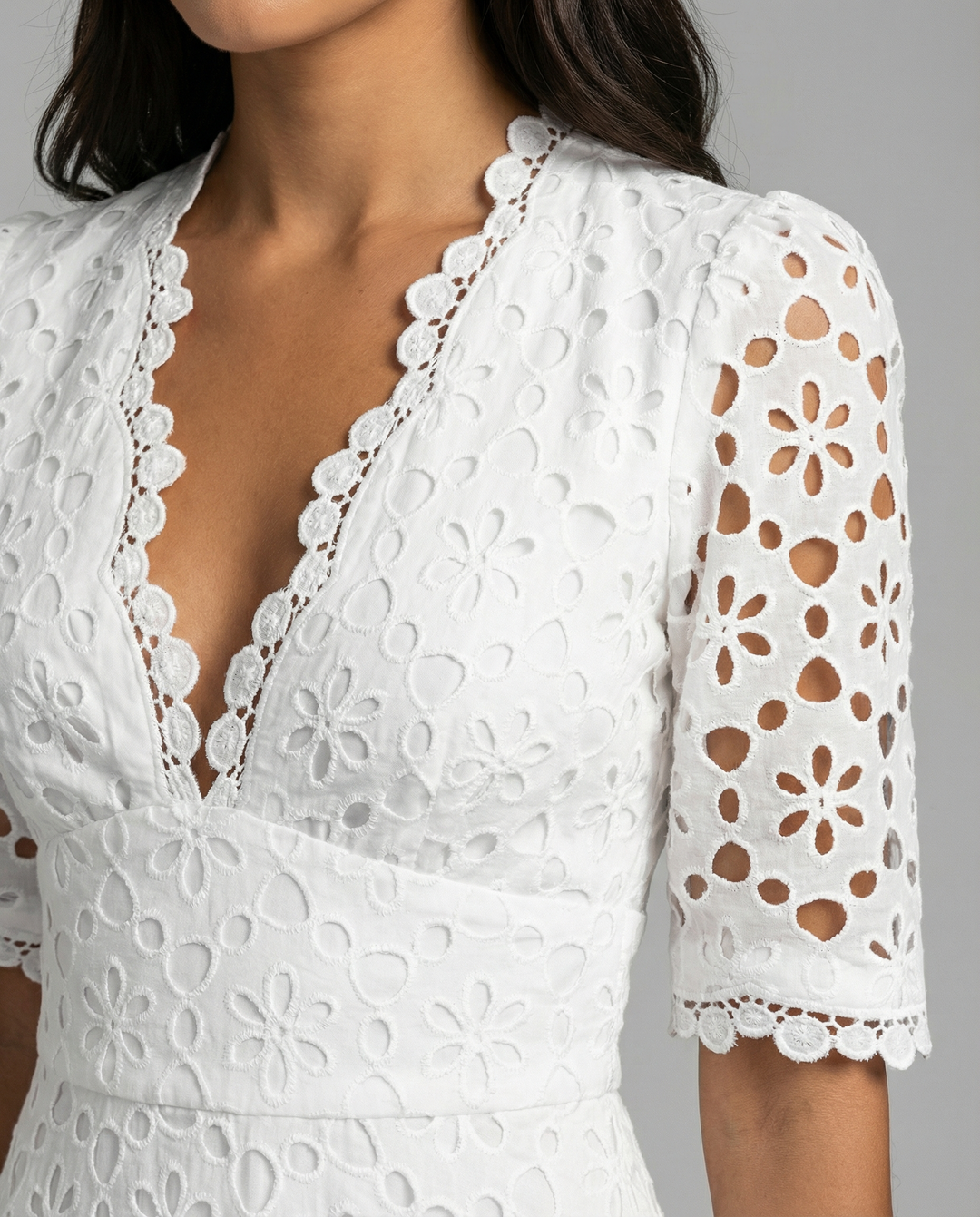 Drune | Elegante Einfarbige Ausgehöhlte V-Ausschnitt Taillierte Rock Kurzarm Kleid