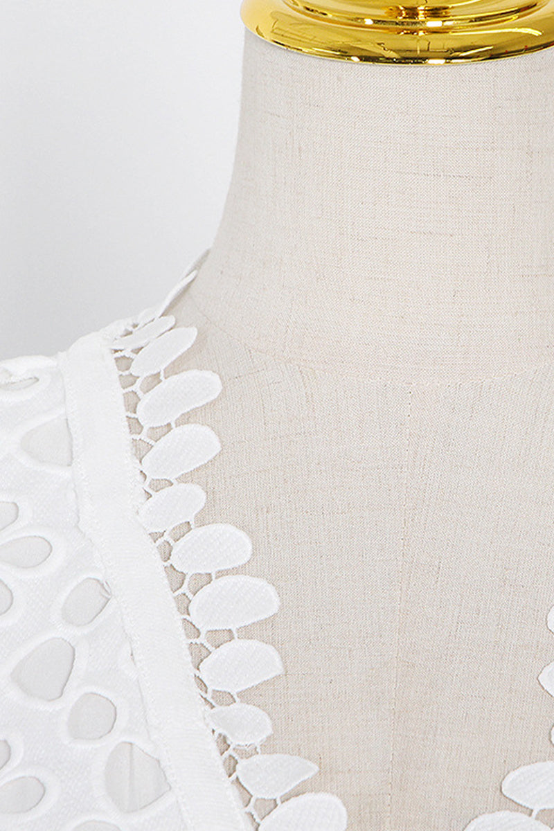 Drune | Elegante Einfarbige Ausgehöhlte V-Ausschnitt Taillierte Rock Kurzarm Kleid
