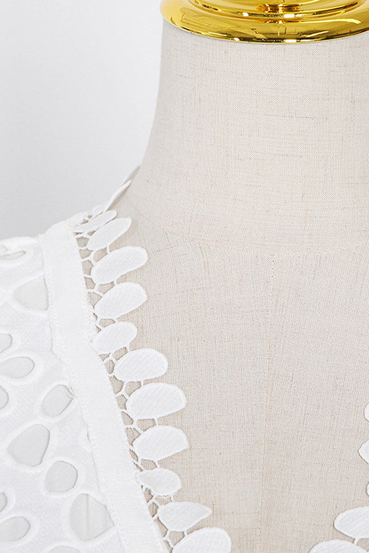 Drune | Elegante Einfarbige Ausgehöhlte V-Ausschnitt Taillierte Rock Kurzarm Kleid