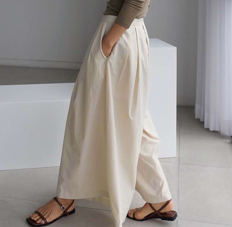 Damen Palazzo-Hose mit Faltenbund, hoher Taille und weitem Bein Drune