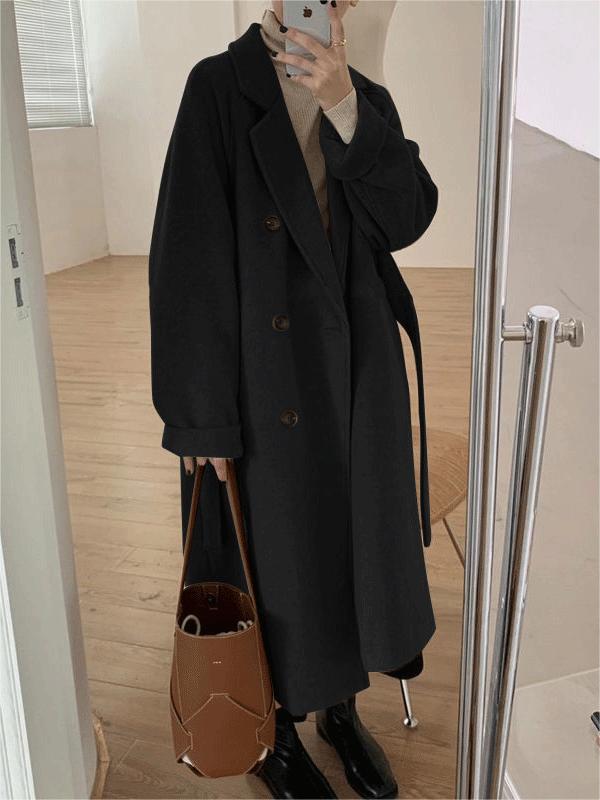 Drune | oversized langer Mantel mit Reverskragen und Gürtel