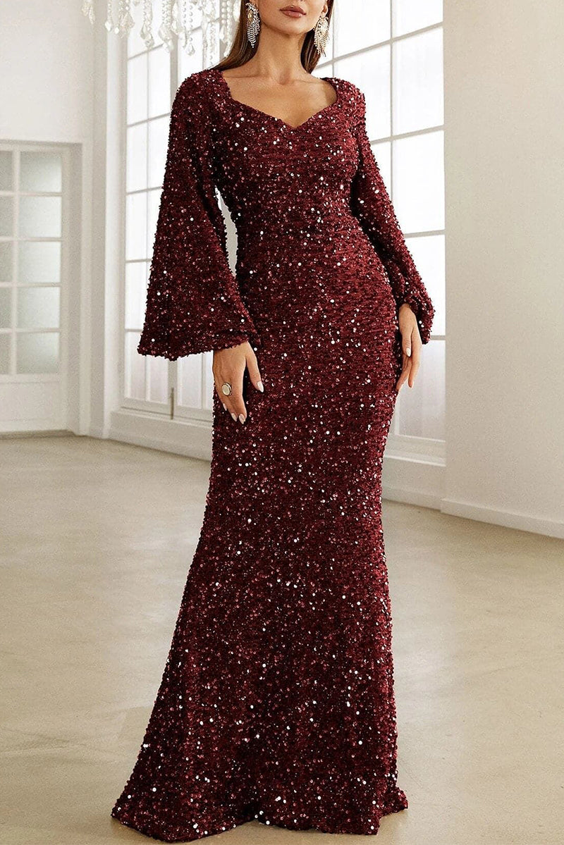 Drune | Elegantes formelles einfarbiges Pailletten V-Ausschnitt Abendkleid Kleider