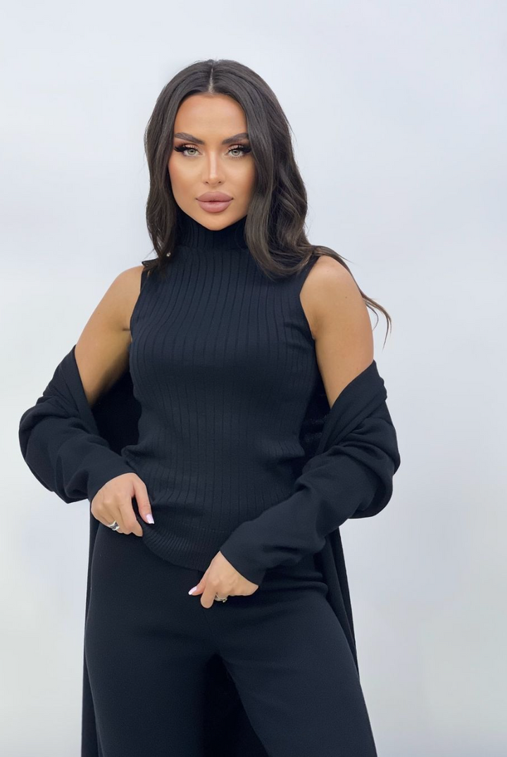Drune | Damen Luxus 3 Teiliges Strick Co Ord Satz Weich & Dehnbar