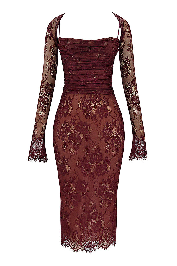 Drune | Midi Kleid aus Bordeauxrotem Spitze