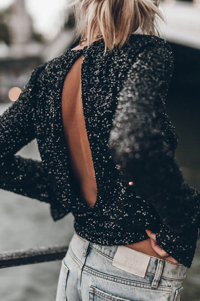 Drune | Elegantes Oberteil Mit Rundhalsausschnitt Und Pailletten Für Damen