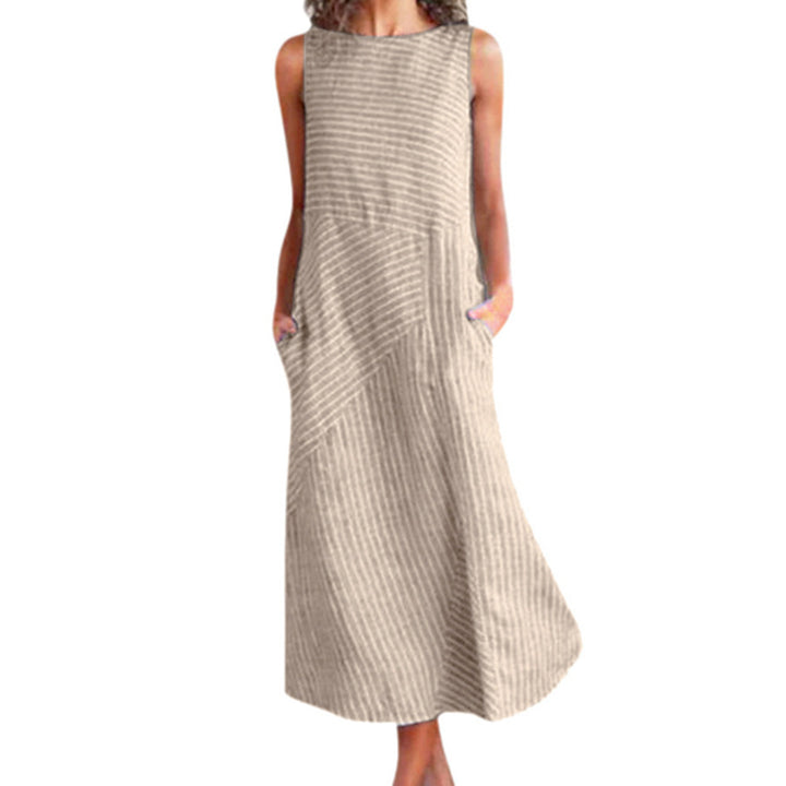 Damen Maxikleid mit Taillenbetonung und schrägem Streifenmuster Drune