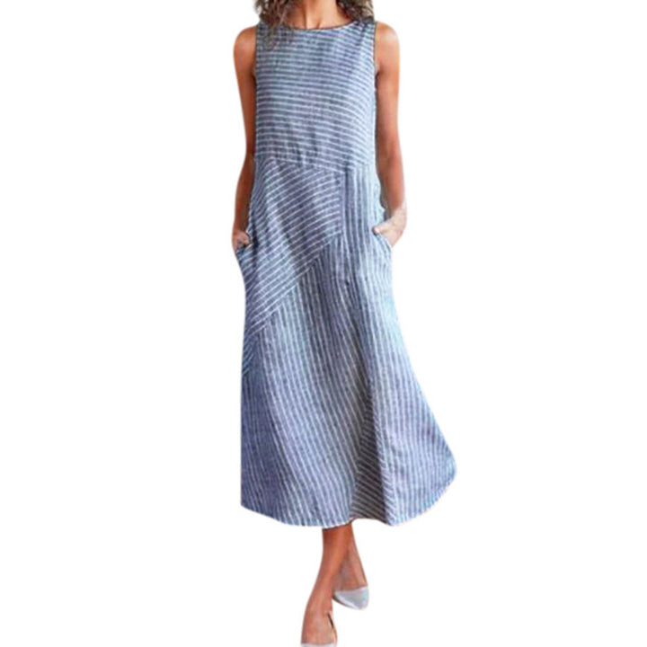 Damen Maxikleid mit Taillenbetonung und schrägem Streifenmuster Drune