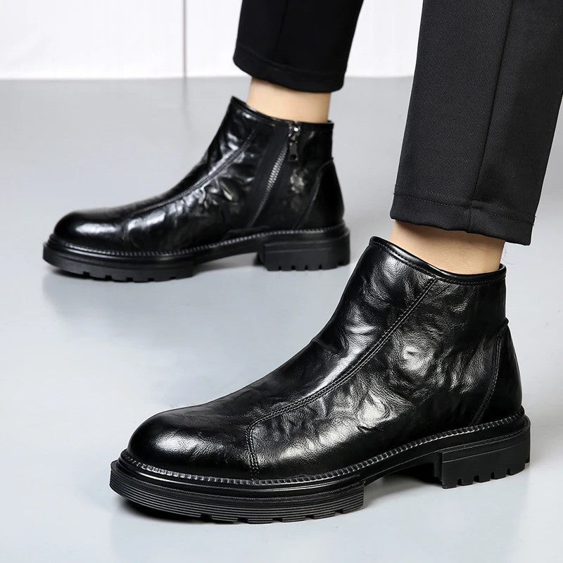 Herren-Lederstiefel mit Reißverschluss, gefüttert
