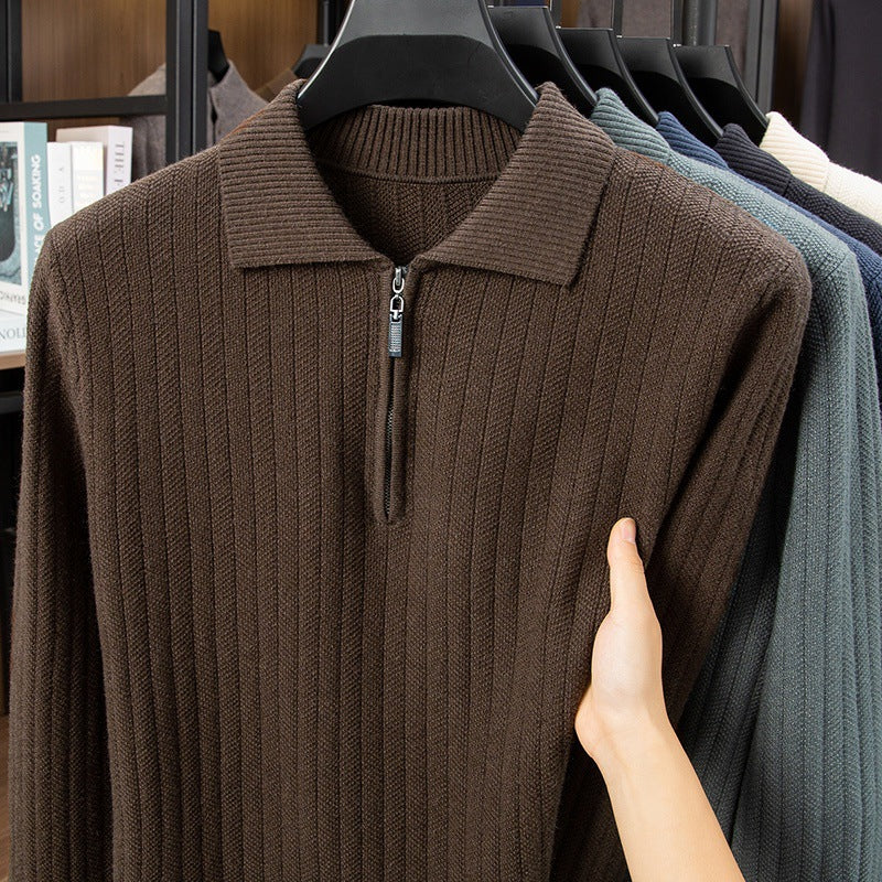 Herren-Strick-Polo mit halbem Reißverschluss