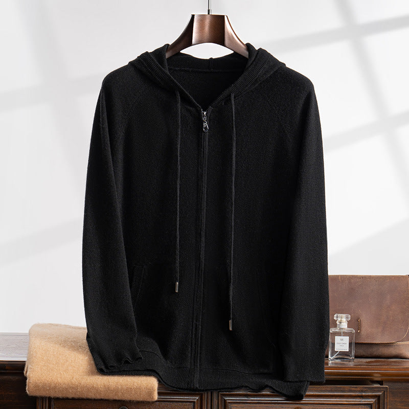 Herren-Kaschmir-Strickjacke mit Kapuze