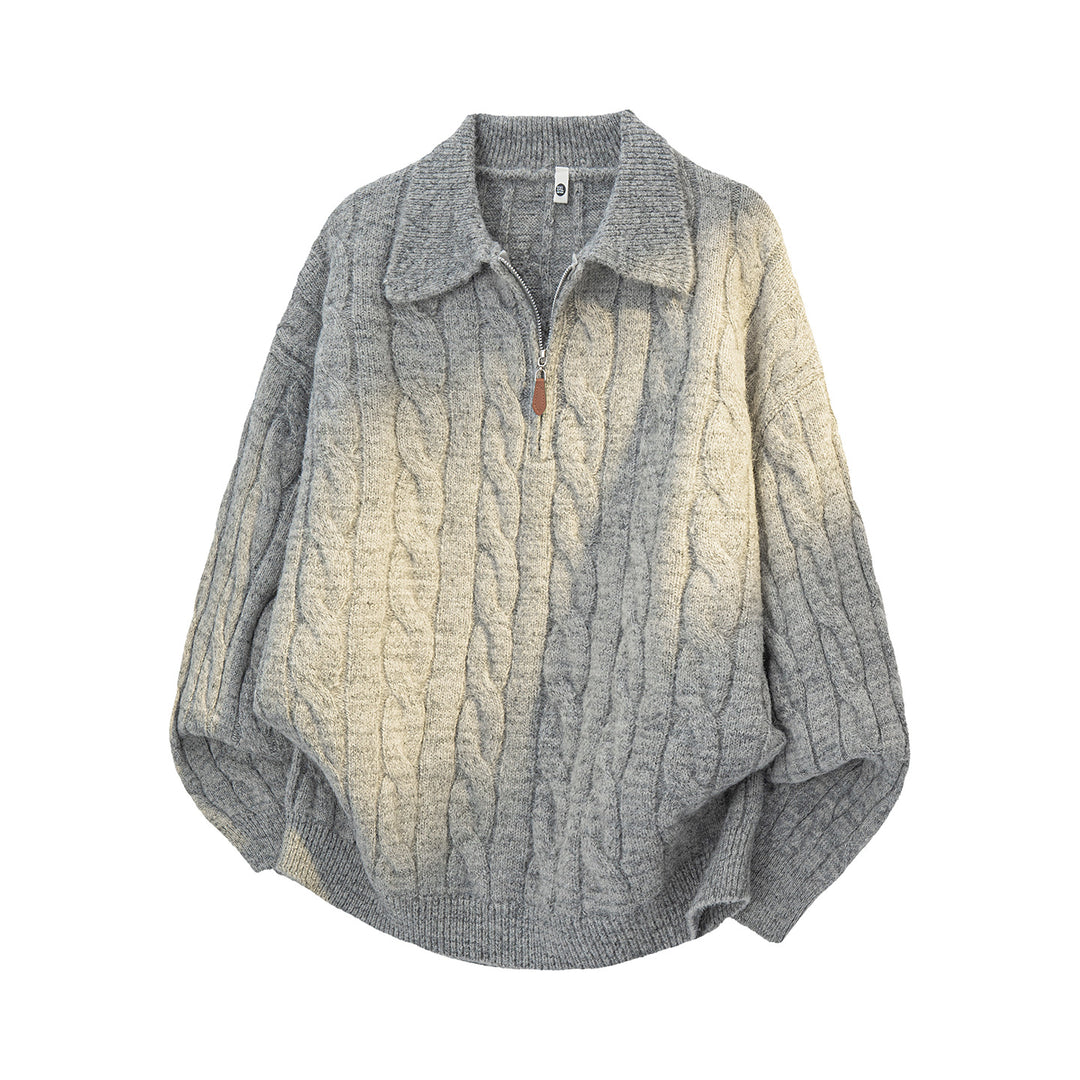 Herren-Strickpullover mit Reißverschluss und Zopfmuster
