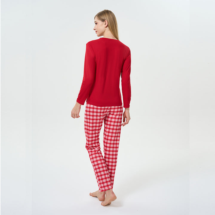 Damen-Pyjama-Set, Rundhalsausschnitt, weihnachtliches Design