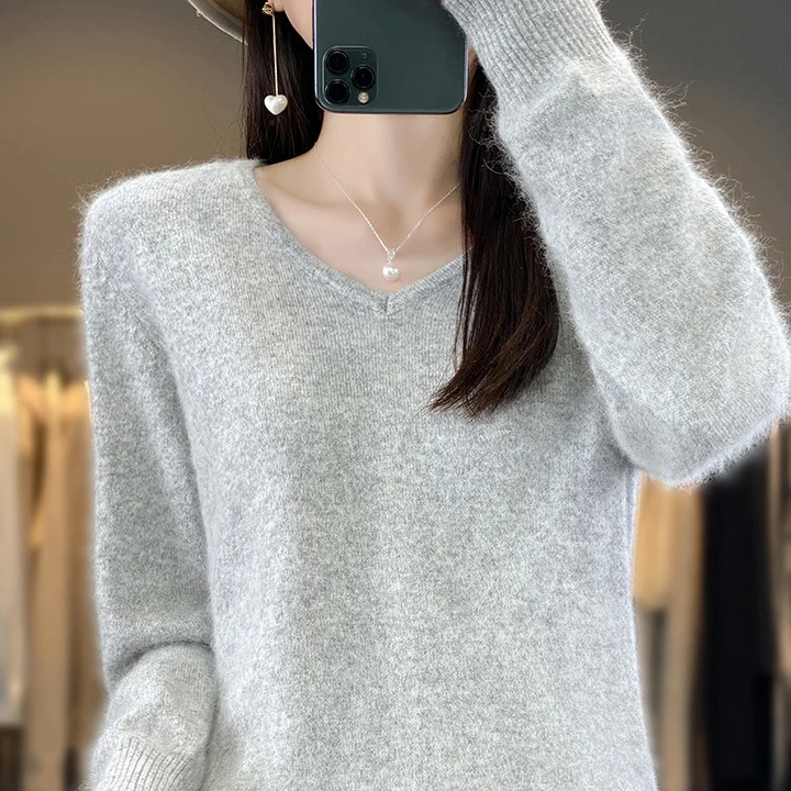 Drune | Cashmere Pullover Damen V-ausschnitt Leichter und Weicher Strickpullover