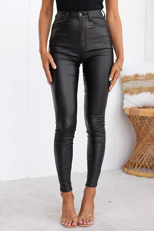 Drune | Hohe Taille Faux Leder Dehnbare Slim Fit Hosen