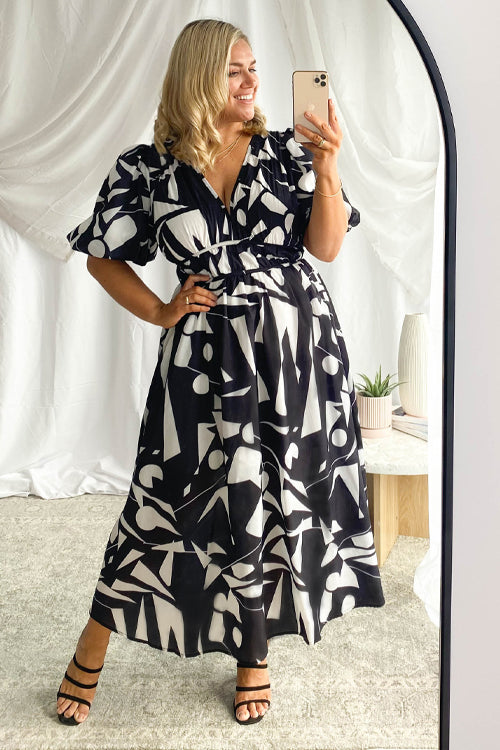 Drune | Real Love Print Puffärmel Maxi Kleid