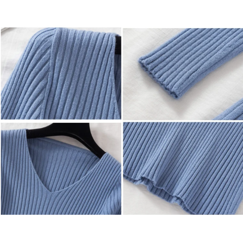 Drune | Pullover - Slim-Fit Rippstrick V-Ausschnitt Pullover