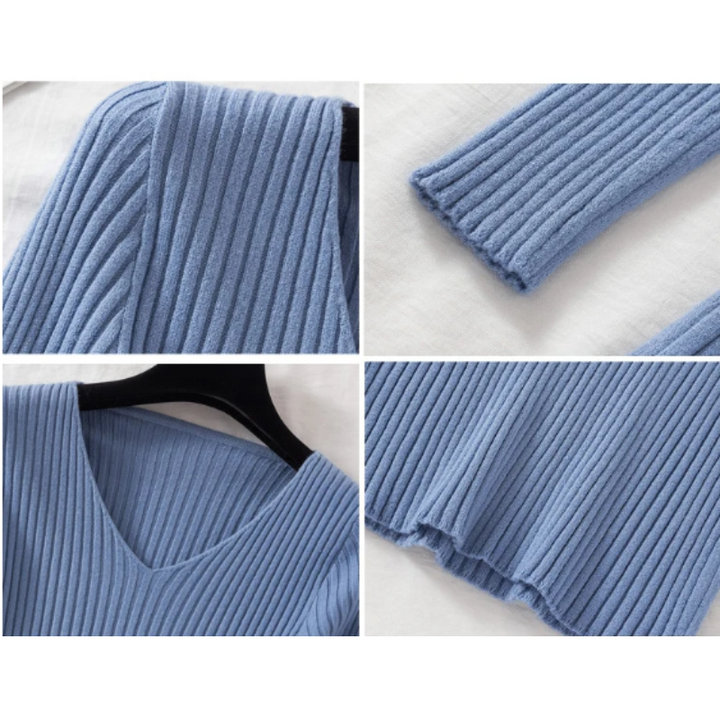 Drune | Pullover - Slim-Fit Rippstrick V-Ausschnitt Pullover