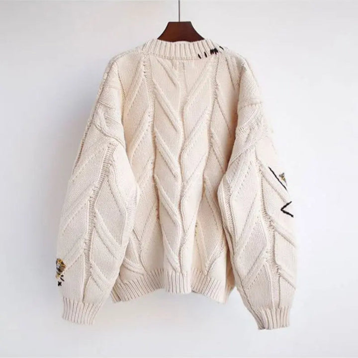 Drune | Strick V-Ausschnitt Damenjacke mit Stickerei